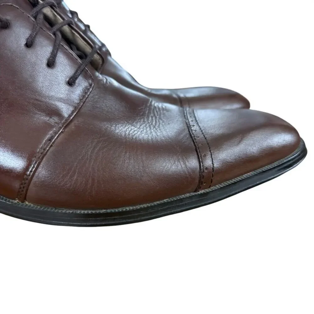Joseph Abboud Mens Brown Oxford Leather Dress Shoes Cap Toe Lace Up Career 12 D